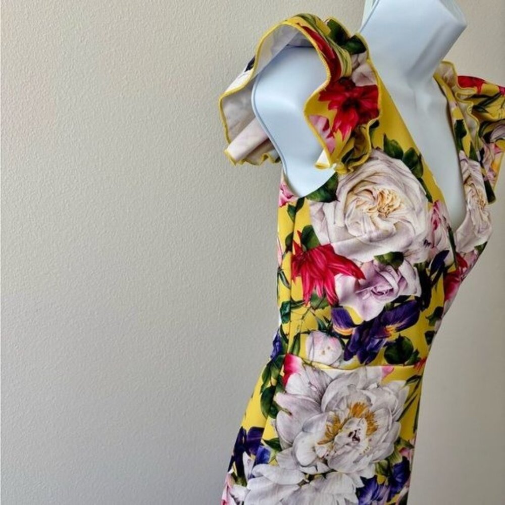 Glamazon Dress Small Colorful Floral Ruffle Bodycon Coquette Tropical Romantic - Picture 11 of 12